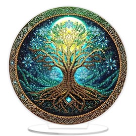 SENQAO Tree of Life Diamond Painting Kits Desktop Ornaments for Adults DIY Tree Special Shaped Crystal Diamond Art Tabletop Kit, Stand Up 5D Gem Painting Crafts for Home Office Table Top Decor