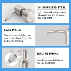 2 Packs Soap Dispenser Pump Replacement for Glass Bottle Stainless Steel Rust Proof Lotion Pump for Kitchen Bathroom Accessories with 5 Inch Tubes