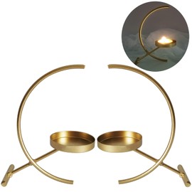 2 Pcs Gold Decor Moon Shaped Candlestick, Candle Tealight Brass Holders Decor Plate, 6.0" Votive Candle Holders Bulk for Candle Home Coffee Table Centerpiece for Dining, Living Room, Gifts for Wedding