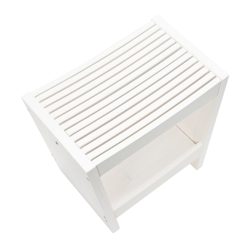 Creative Co-Op Modern Slatted Solid Wood Stool With Storage Shelf,