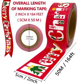 YLTOLOO 2 Pack Red Christmas Decorations Flagging Tape, 2" x164ft Merry Christmas Non-Adhesive Decoration Tapes, Marking Tape for Boundaries and Hazardous Areas, Tree Marking, Party, Door