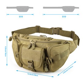 SOWHUP Tactical Fanny Pack,Military Waist Bag Pack with U.S Patch Utility Hip Belt Bumbag for Outdoor Fishing Hiking, Tan(5 Zipper Pockets), S, Tactical Fanny Pack
