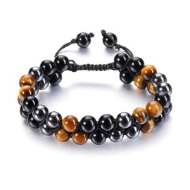 JSDDE Mens Crystal Bracelet Healing Crystals Tiger Eye Black Obsidian Gemstone Bead Protection Bracelets Gifts