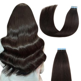 AGMITY Tape in Human Hair Extensions 100% Remy Human Hair Natural Black 18 inches 20pcs 50Gram Weft Skin Invisible Thick Tape in Hair Extensions(18 inches #1B Off Black)