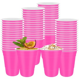 60 Pcs 16 oz Pink Plastic Cups- Reusable Plastic Party Cup Sturdy Colored for Drinking Wedding Birthday Party Christmas