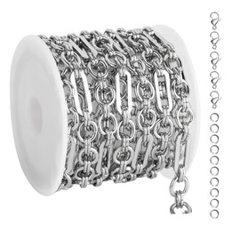 UMAOKANG Stainless Steel Paperclip Chain for Jewelry Making Paper Clip Link Chain on Spool with Lobster Clasps and Jump Rings