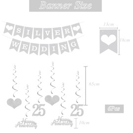 Elicola 25th Anniversary Decorations Silver Wedding Banner Hanging Swirls Happy 25th Anniversary Bunting Backdrop for Party Decorations
