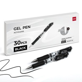 deli Gel Pens, 30 Pcs Retractable Pens Black Ink, Medium Point Pen Bulk 0.7mm, Smooth Writing, Fast Dry, No Bleed for Journaling Note Taking, Home School Office Supplies