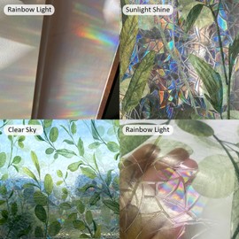 ChicSkin Watercolor Rainbow Window Privacy Film Large, Double-Sided Decorative Suncatcher Film for Living Room, Laser Green Window Clings 20.87"X118.11"