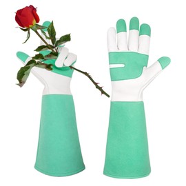 AIGEVTURE Rose Pruning Gloves Long Sleeve Thorn Proof,Rose Gardening Gloves for Men Women Long Gauntlet,Grain Cowhide Leather Green(Small)