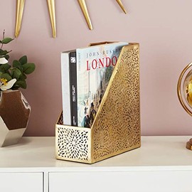 CosmoLiving by Cosmopolitan 57411 Glam Style Metallic Gold Pierced Metal File Folder and Magazine Holder with Chrysanthemum Patterns, 5â x 12â