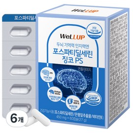 Wellup Phosphatidylserine Ginkgo PS for brain memory and cognition, 6 packs, 60 tablets / 웰업 두뇌 기억력 인지력엔 포스파티딜세린 징코 PS, 6개, 60정