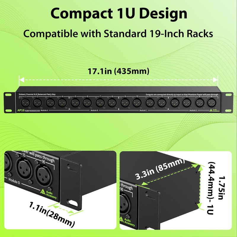 AA AUDIO ACCESSORY AP16 XLR Patchbay, 16-Channel XLR Balanced Patch
