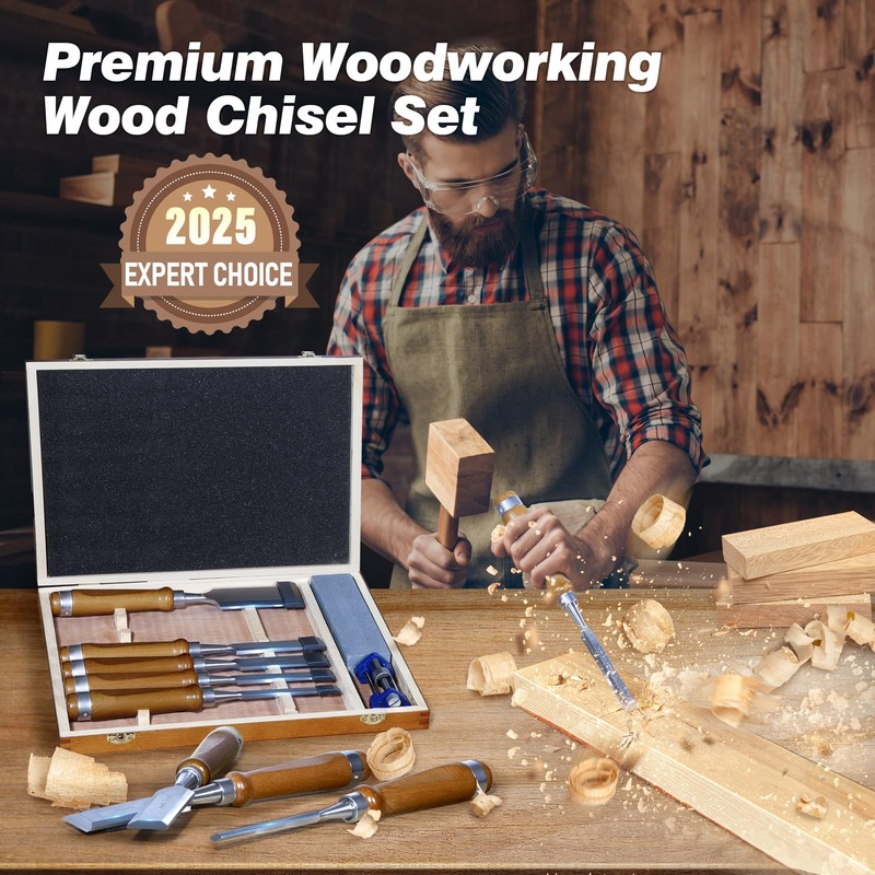 10 Pieces Wood Chisel Set, 1/4"~2" Woodworking Chisel Kit with