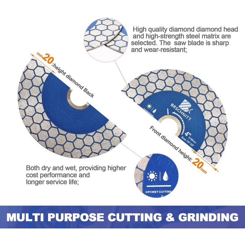 Diamond Granite Cutting Wheel 4 inch - BRSCHNITT 105mm Vacuum