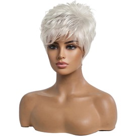 Short Silver Grey Human Hair Wigs for Women Blend Pixie Cut Wig With,Natural Daily Use Hair（ 29cm）