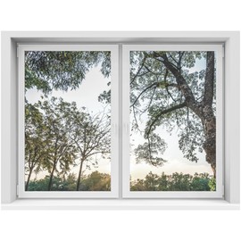 SIGNWIN Removable Wall Sticker/Wall Mural Window Lush Greenery and Sunlit Trees Scene Photography Realism Decorative Landscape Digital Art for Living Room, Bedroom, Office - 24"x32"