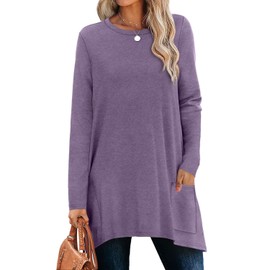 XIEERDUO Womens Long Sleeve Tunic Tops Ladies Tops Loose Fit Jumpers Long Sleeve Sweatshirts with Pockets Asymmetrical Hems Size 18-20 Purple
