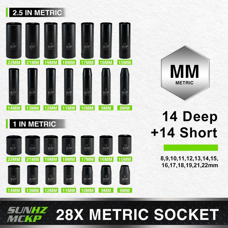 SUNHZMCKP 3/8" Drive Impact Socket Set, 52 Piece Standard SAE