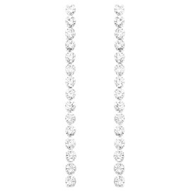 Rosemarie Collections Women's Stunning Crystal Rhinestone Extra Long Shoulder Duster Strand Hypoallergenic Post Back Earrings (6mm, 4", Single Strand Clear Crystal Silver Tone)