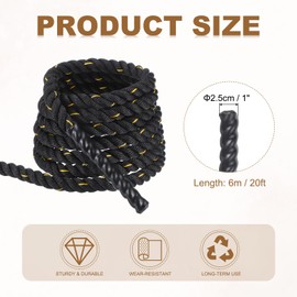 MECCANIXITY Battle Rope 20ft x 1 Inch Polyester Workout Rope Heavy Fitness Exercise Rope for Strength Training Home Gym Muscle Building, Black Yellow
