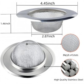2PCS Kitchen Sink Drain Strainer,Stainless Steel Mesh Sink Strainer,Kitchen Sink Food Catcher For Garbage Disposal,Large Wide Rim 4.5" Diameter