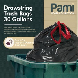 PAMI Large 30-Gallon Drawstring Trash Bags [35-Pack, Black] - Multipurpose Extra-Strong Plastic Garbage Bags- Thick Unscented Trash Can Liners For Kitchen, Bathroom, Lawn, Outdoor Bins- 2ft x2ft