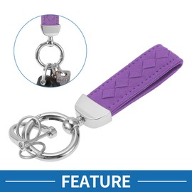 A ABSOPRO Car Keychain Universal Key Chain with Ring for Key Fobs for Home for Women Faux Leather Purple Silver Tone 1 Set