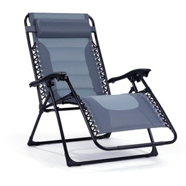 Backyard Expressions Deluxe XL Padded Recliner Chair – Ergonomic Anti-Gravity Lounger with Folding Design, Side Tray, and Adjustable Headrest