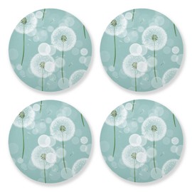 Turquoise Blue Pattern of Dandelion Coasters for Drinks Absorbent Round Wood Coaster with Cork Base for Coffee Wooden Table, Suitable for Kinds of Cups Home Bar Decor Housewarming Hostess Gifts