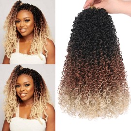 Unionbeauty Pre-twisted Yanky Twist Crochet Braids Hair 12 Inch 8 PCS Pre-Looped Passion Twist Hair Ombre Brown to Blonde Mini Spring Twist Hair with Bouncy Synthetic Crochet Hair Extensions 1B30613#