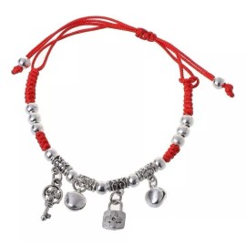 Veraly Pulsera Tobillera Hilo Rojo Destino Con Llave Candado F Diámetro 55 Cm Largo 21 Cm