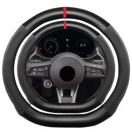 K LAKEY D Shape Suede Carbon Fiber Steering Wheel Cover, Compatible with Alfa Romeo Giulia Stelvio 15 inch Flat Bottom Soft Alcantara Touch Leather Sport Non-Slip Automotive Interior Accessories