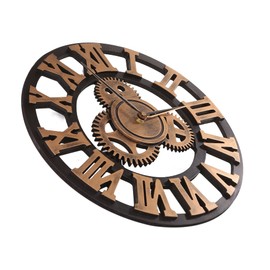 Antique Retro Gear Wood Industrial Silent Quiet Modern Wall Clock Wall Clock (Gold)