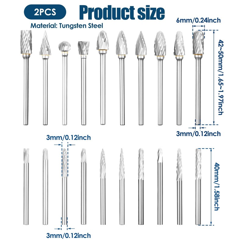 40 Pcs Carbide Burr Set Tungsten Steel Die Grinder Bits