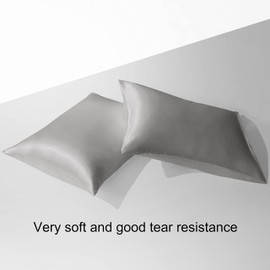 BEDSUM 2 Pack Standard Silk Satin Pillowcases for Hair and Skin, Silky Soft and Luxurious Bedding Pillow Cases with Envelope Closure, 20x26 Inches, Grey