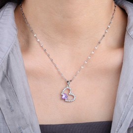Crystal Purple Heart Pendant Necklace Petite Rhinestone Heart Silver Necklace Wedding Diamond Heart Necklace Hollow CZ Heart Choker Thin Chain Necklace Heart Cubic Zirconia Necklace Jewellery for
