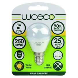 Luceco E14 Small Edison Screw 3.5 W LED 2700 k 250 lm Warm Non-Dimmable Globe Lamp, White