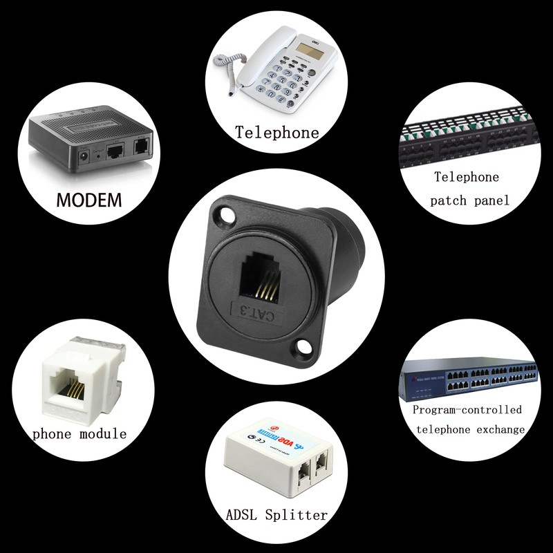 QIANRENON RJ11/RJ9 4P4C Panel Mount Feed-Through Connector CAT3 RJ9 Female-to-Female