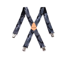 Barnwell Suspenders - Grey Camo Camouflage Trouser Braces Suspenders Heavy Duty Metal Clips 50mm Wide Adjustable Elastic Work Camping