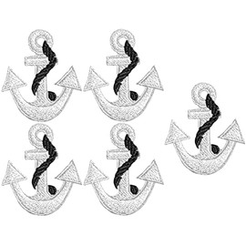 Ranger Return Set 5 of Small Cute Mini Anchor Marine Nautical Sailor Naval Rope Shape Sign Badge Tiny Decal Applique Sew Iron on Embroidered Patches - White (Anchor-WH-MINI5)