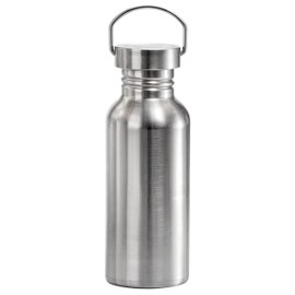 Uninsulated Stainless Steel Water Bottle, Single Wall, with Carrying Loop, 17oz Leak Proof Wide Opening No Plastic, Metal Bottles Container for Cyclists Sports Beach Goers Runner Hiker Picnics, Silver