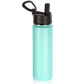 Volhoply 22 oz Insulated Water Bottles with Straw Lid, Stainless Steel Sports Bottle with Handle, Double Walled Vacuum Metal Travel Thermos with Wide Mouth,Reusable Water Flask for School (Mint,1 Set)