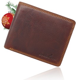 Golden Deer ® Leather Wallet with Chain for Men with RFID Protection with Coin Compartment Genuine Leather Wallet Gift Box (Landscape Format, Brown), brown, Classic