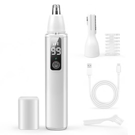 Lucidora Nose and Ear Hair Trimmer, 2-in-1 Electric Painless Eyebrow Trimmer & Facial Hair Remover for Men USB-C Rechargeable with LED Display 10000 RPM Powerful Motor Dual Blades Waterproof Groomer