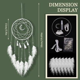 SNOMEL Moonlight White DIY Dream Catcher Kit, Dream Catcher for Women Men, Handmade Weave Dream Catcher Making Kit, Hanging Ornament Decoration with Tassel Ribbon Natural Feathers