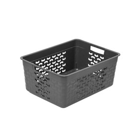BranQ - Home essential Universal Multifunctional Storage Basket in Cotton Design, BPA-Free Plastic, Size L - 10 Litres, 1 Piece, Grey Brown