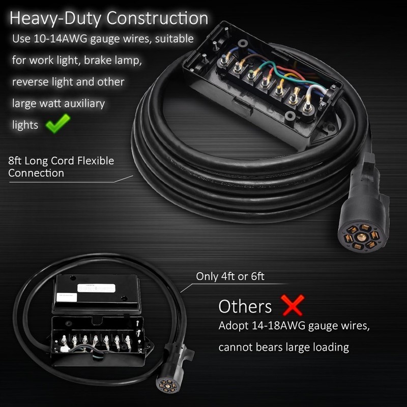 GCD Upgraded Heavy Duty 7 Way Trailer Connector Plug Cord