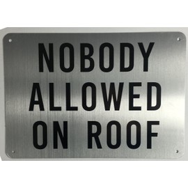 Nobody Allowed on Roof Sign (Brushed Aluminium, 7x10) Potere d'argento Line