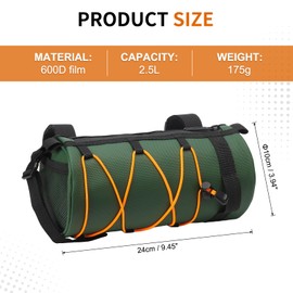 SUIKIHUM Bike Handlebar Bag, 2.5L Front Bicycle Storage Convertible Waterproof w/Shoulder Strap for Road Mountain Bikes Cycling, Green